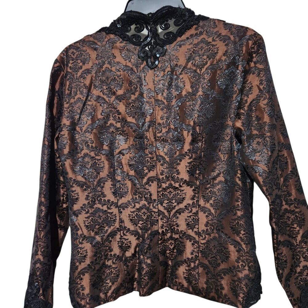 Farinae Collection Blazer Size 6 Brown/Black Embroidered Sequins - Picture 3 of 10